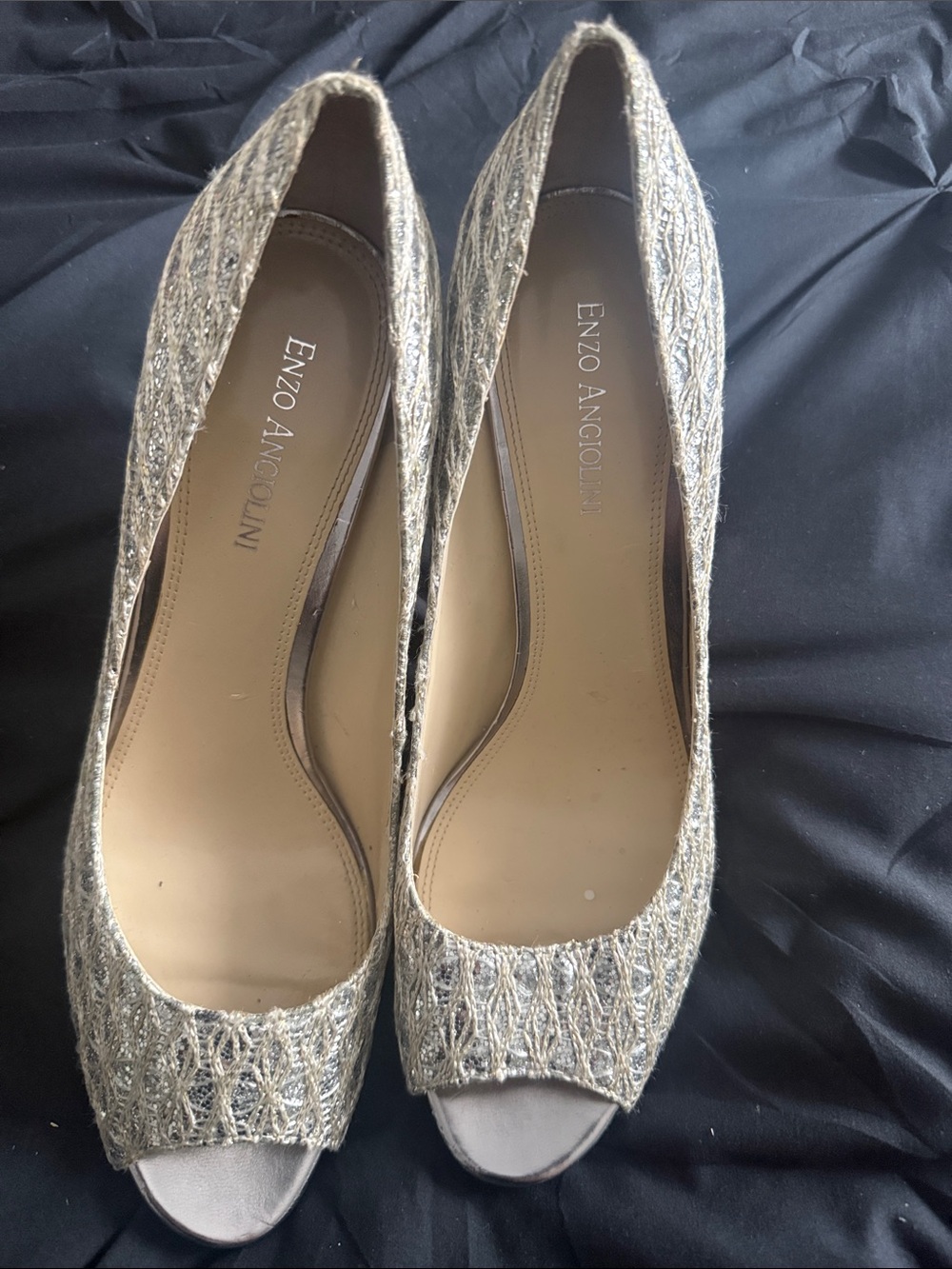 Enzo Angiolini Metallic Silver Peep-Toe Heels